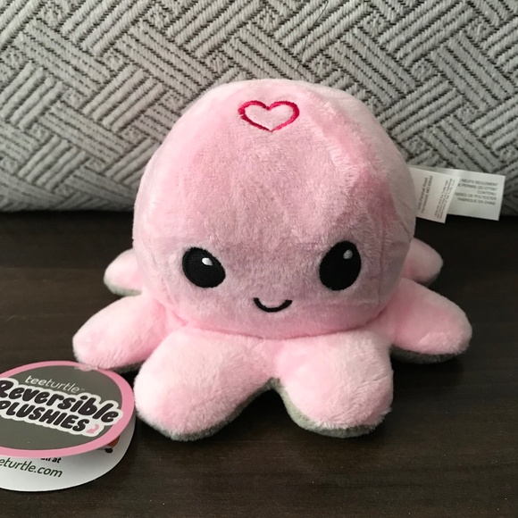 TeeTurtle Love + Hate Reversible Octopus Plushie Fidget Toy Pink Grey - Picture 7 of 7